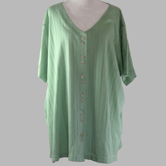 Fashion Bug Women's Green Short Sleeve Button-Up V-Neck Blouse Size 26/28W C924 - Picture 2 of 6